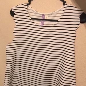 Striped tank top with scalloped shoulders